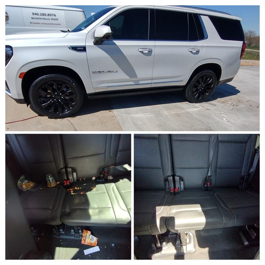 GMC Yukon Denali interior reset before and after - mobile detailing Wichita Falls TX