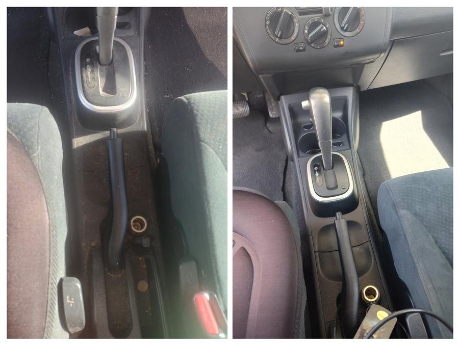 car center console detail before and after - Falls Town Mobile Detailing Wichita Falls