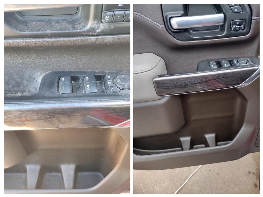 truck door panel detail before and after - interior car detailing Wichita Falls TX
